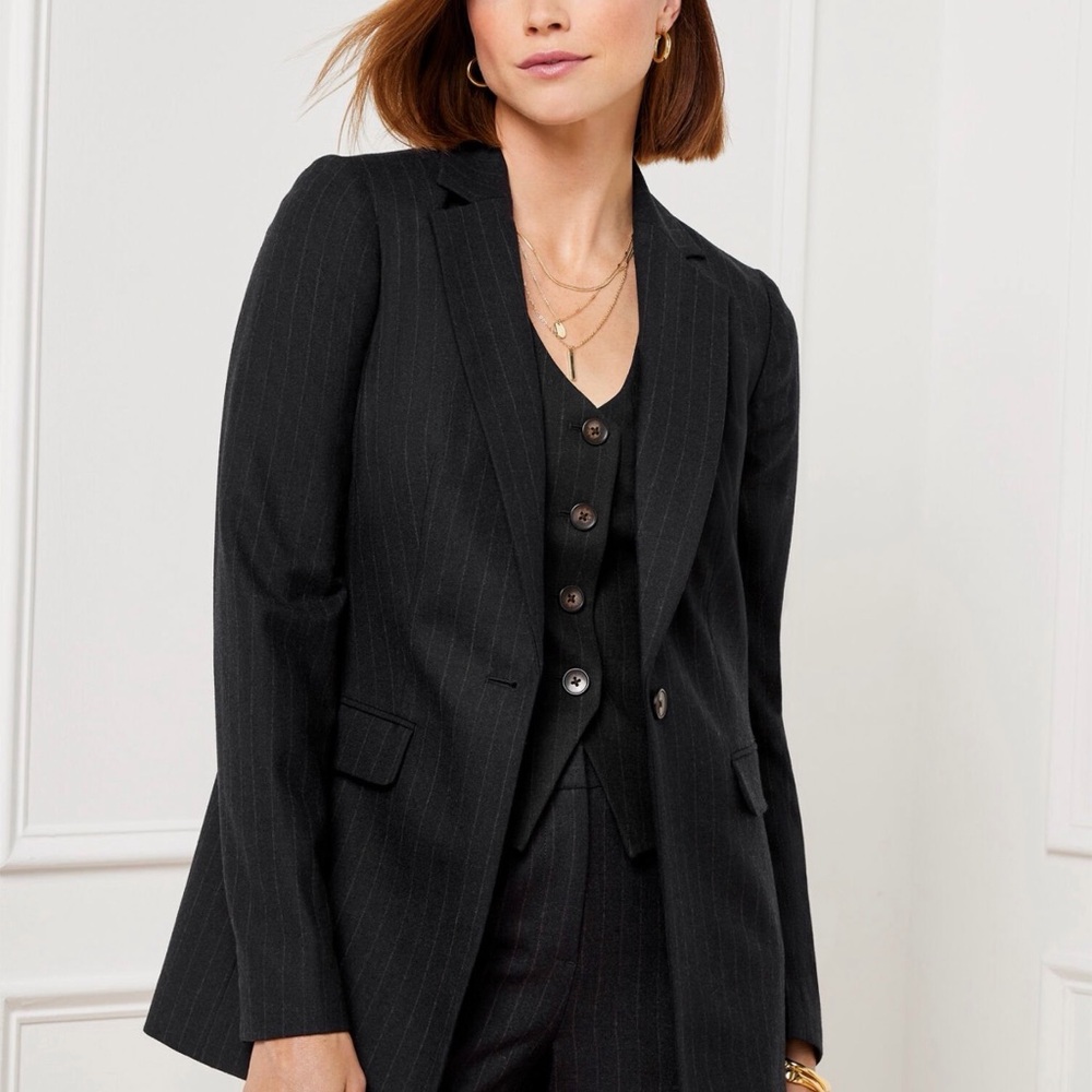 Talbots Black Pinstripe Single-Button Blazer - image 7